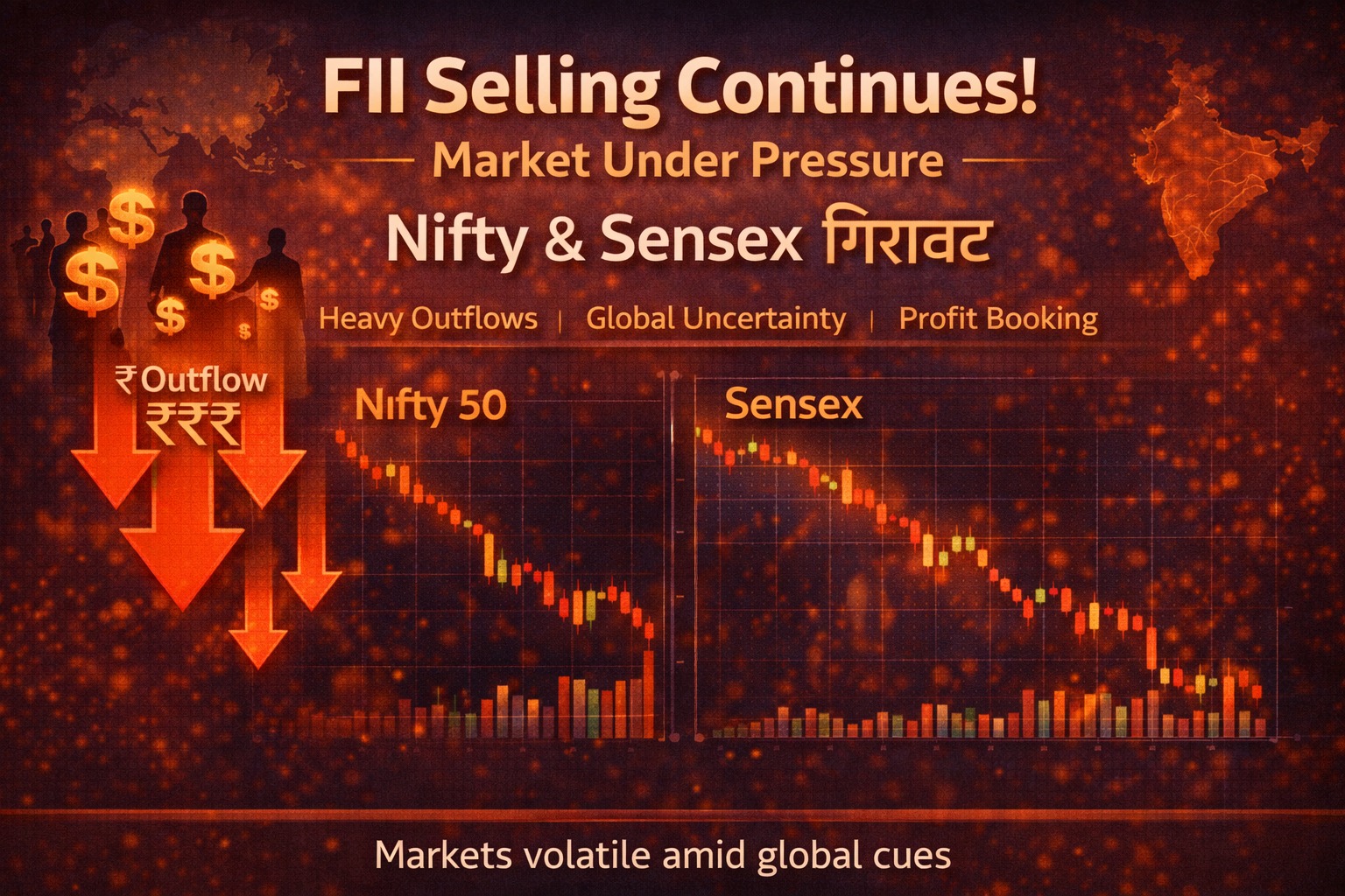 FII selling India stock market outflow trend Nifty Sensex chart